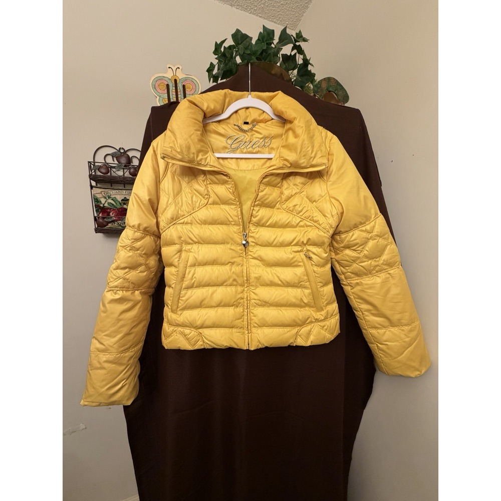 Guess Womens Yellow Down Puffer Coat Jacket size M